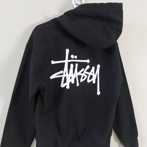 Stussy Men Hoodie Sweatshirt Small Black Drawcord Ribbed Cuffs Hem Cozy Casual - Picture 3 of 10